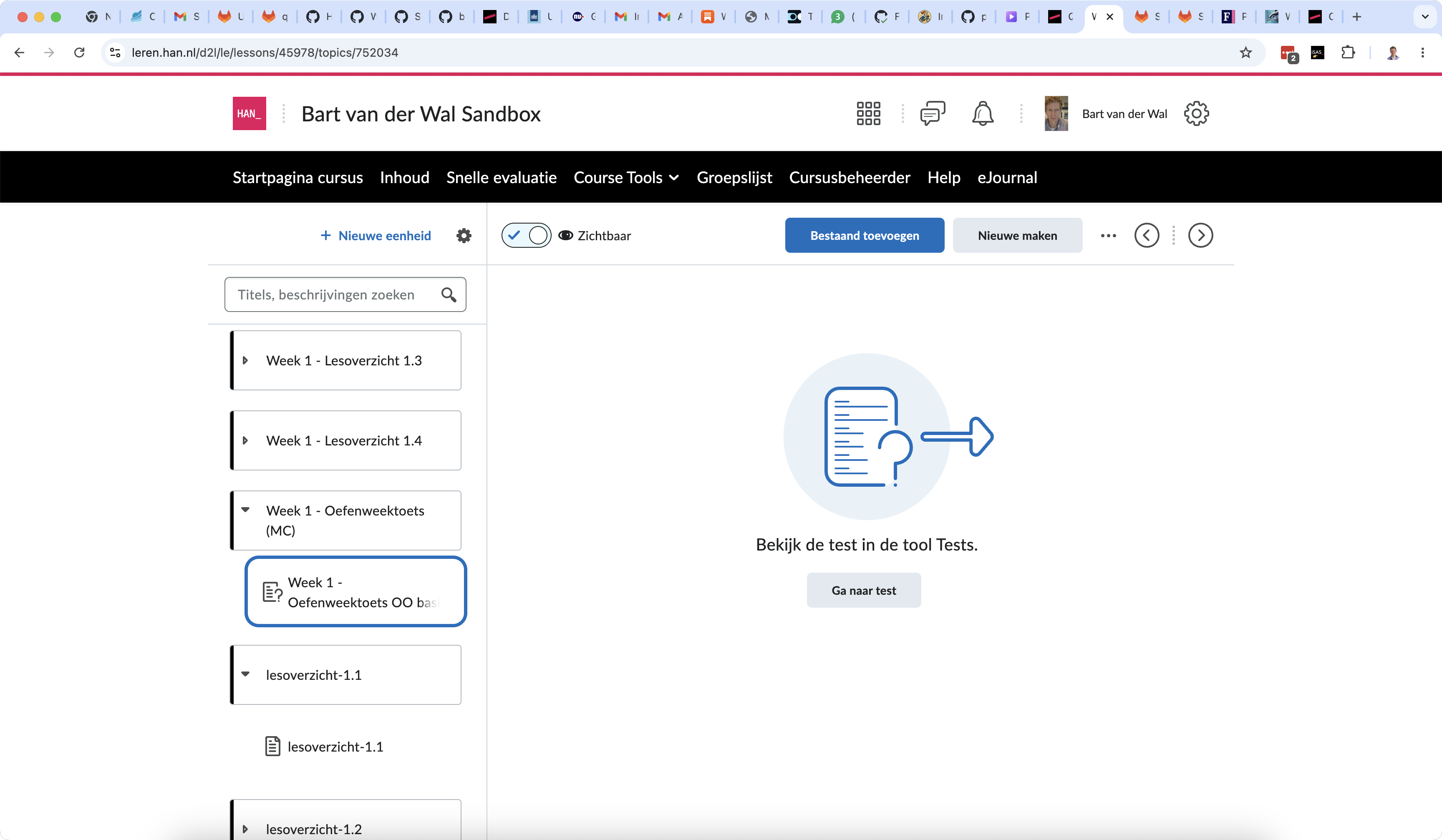 Brightspace link to a test or quiz from course material