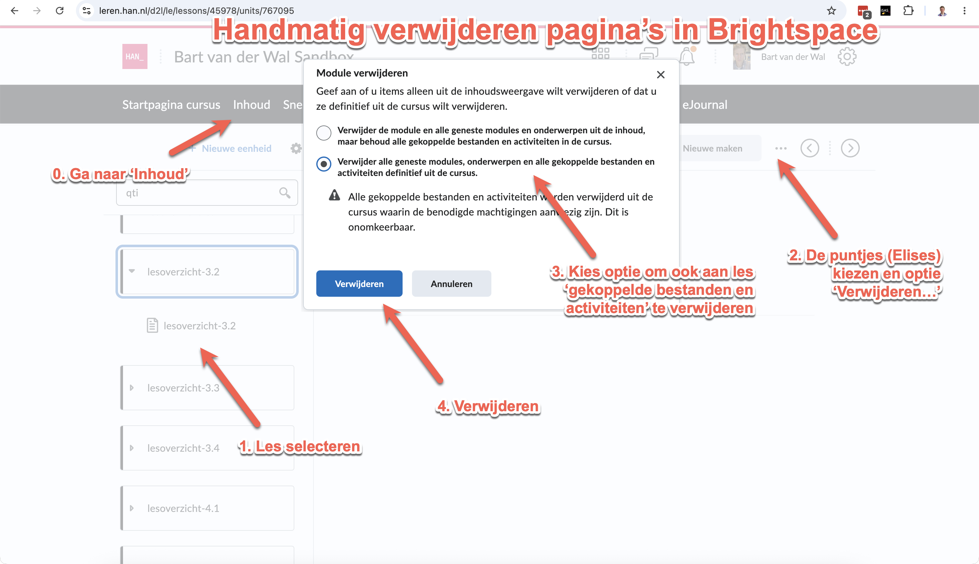 Brightspace: manually removing a page from a module